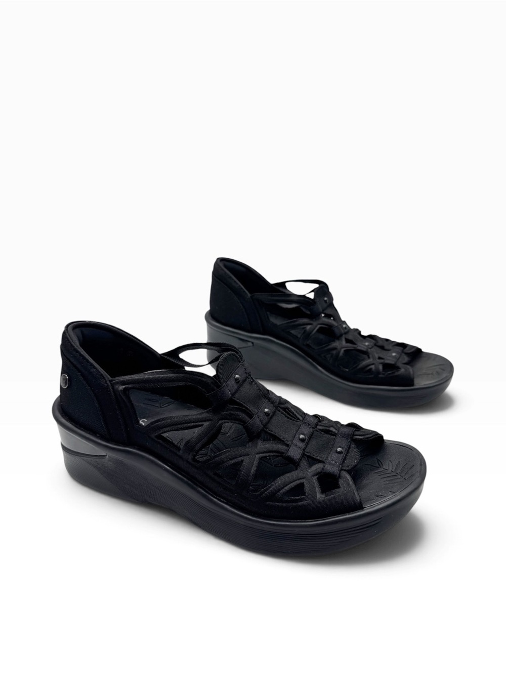 Bzees Sapphire Washable Gladiator Wedges Black Women's Size 7.5